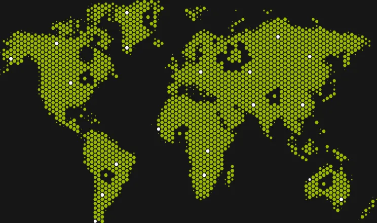 Dot-matrix world map of the countries we have worked with